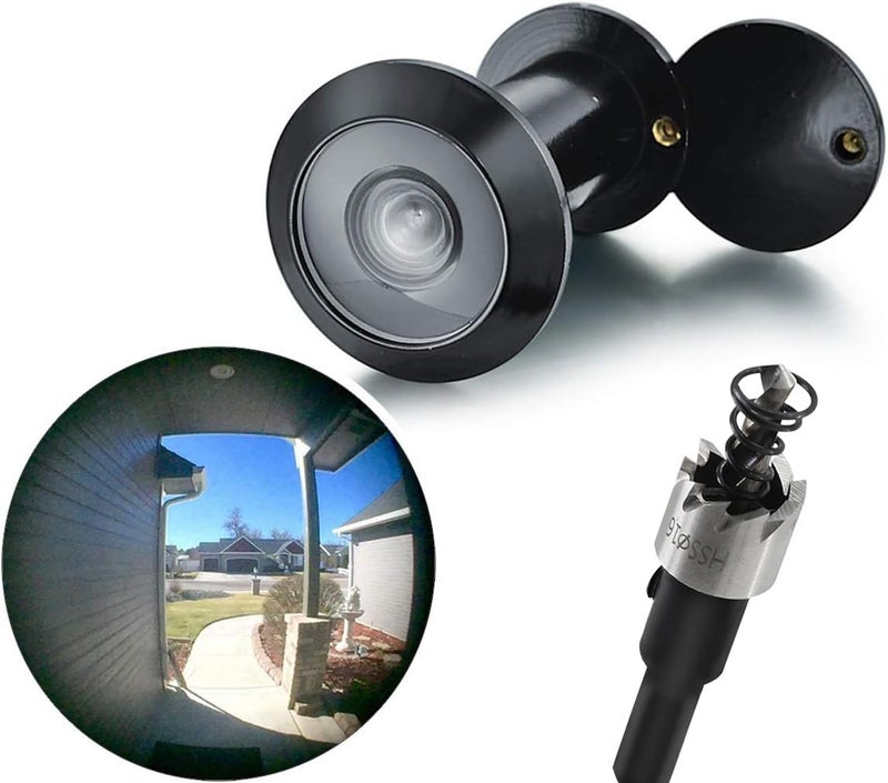 TOGU 220-degree Solid Brass Peep Holes for Door with 16mm Drill Bit  0.63 inch Door Peephole with Privacy  Compatible with Door Thick from 1-3/8"" to 2-1/6""  Matte Black Finish - Image 1